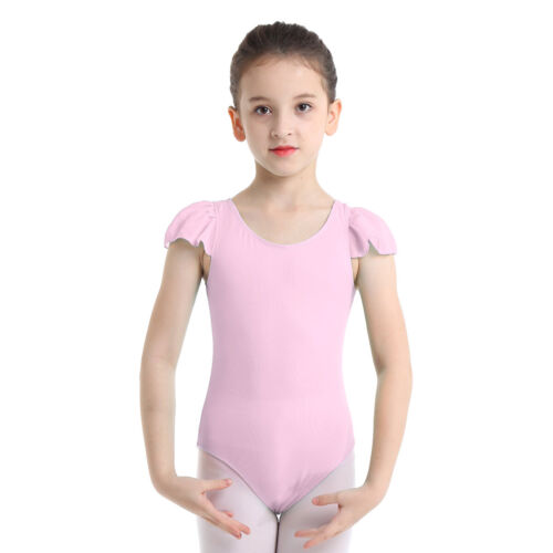 US Girls Gymnastics Ballet Dance Leotards Ruffled Cap Sleeves Bodysuit Dancewear
