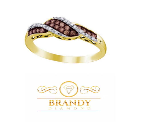 Details about  / Brandy Diamond® Chocolate Brown 10K Gold Classic Wave Design Ring .23 Ct