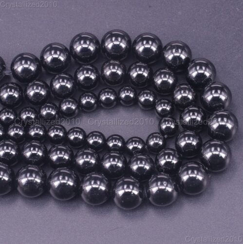 Natural AAA Black Tourmalinated Quartz Gemstone Round Beads 4mm 6mm 8mm 10mm 15" 