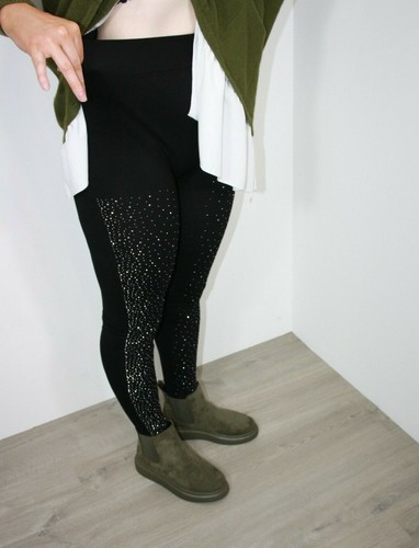 Leggings Sparkly Leggings Black Studded Silver Studs Shimmery Stretch Soft Bling