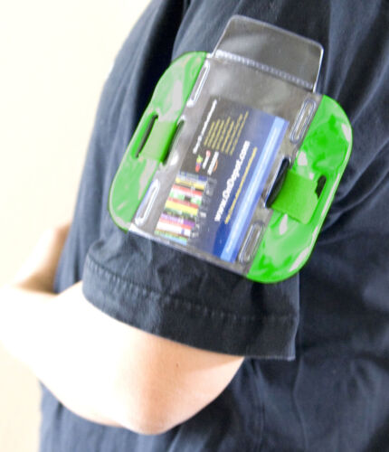 Reflective Green Arm Band Photo ID Badge Holder Vertical w// Elastic Green Band