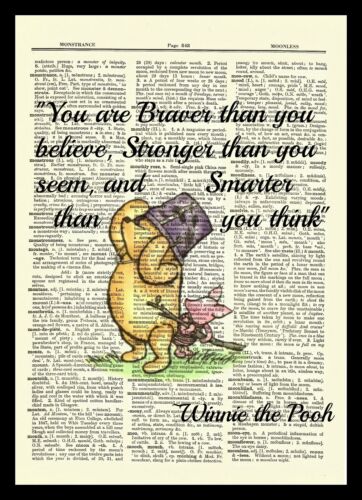 Winnie the Pooh Dictionary Art Print Picture Poster Classic Vintage Braver Quote