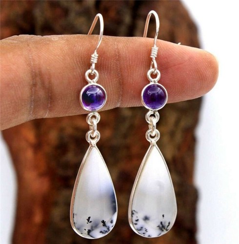 White Fire 925 Silver Opal Ear Dangle Drop Earrings Women Wedding Trendy Jewelry