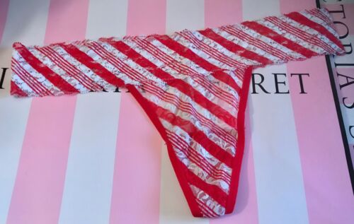 Details about   NWOT VICTORIA'S SECRET PINK LARGE RED WHITE STRIPE FLORAL LACE THONG PANTIES 