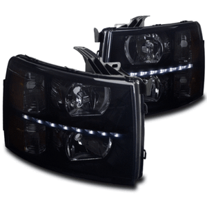 2007-2013 CHEVY SILVERADO//2014 2500//3500 HD TRUCK BLACK LED DRL HEAD LIGHTS LAMP