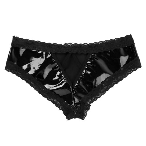 US Women Leather Panties Lace Wet Look G-string Briefs Bikini Knicker Crotchless