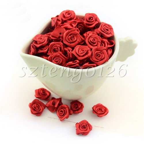 100pcs Satin Ribbon Bows Rose Flowers Wedding Xmas Appliques Deco Craft 11Colors