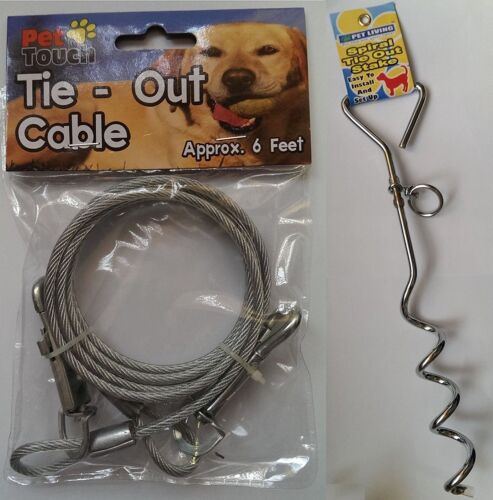 Dog Tie Out Cable Lead Strong Wire /& Spiral Ground Stake Spike Silver 6ft 1.8m