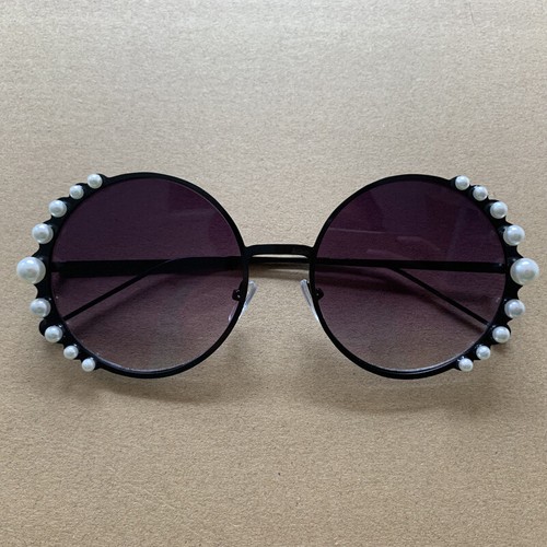 Fashion Round Shade Pearl Decor Sunglasses Women UV400 Retro Sun Glasses Eyewear