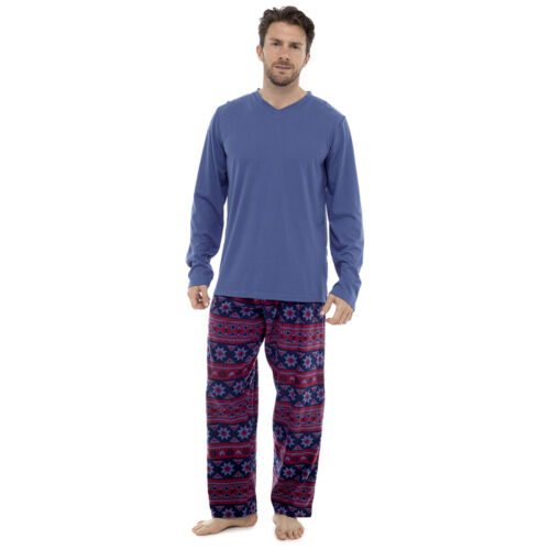 Mens Soft Fleece Pyjama PJ Set Full Length Microfleece Ideal Gift M-XXL 