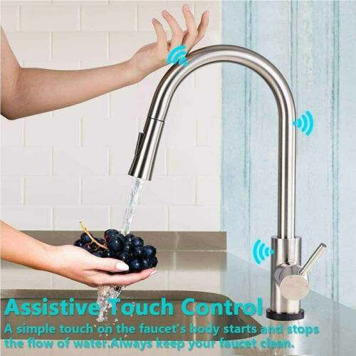 Smart Touch Brush Nickel Kitchen Sink Faucet Swivel Pull-Out Sprayer Mixer Tap