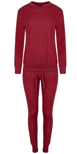 Womens Plain Crew Neck Tracksuit Ladies Loungewear Top and Bottom Trouser Set