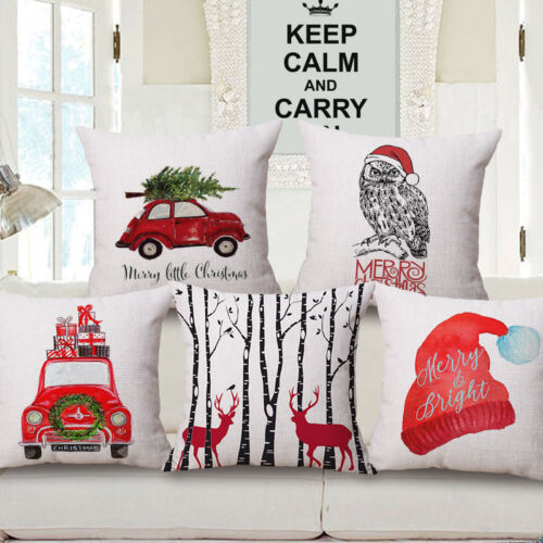 Merry Christmas Cotton Linen Bed Car Sofa Home Decor Pillow Case Cushion Cover
