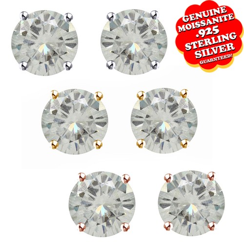 0.44 Ct 4mm Moissanite Round Cut Sterling Silver Push Back Stud Earrings