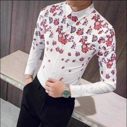 Men/'s Flower Pattern Slim Lapel Collar Cotton Long Sleeve Shirt Tops Blouse Tops