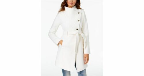 taille M UK 12 Guess Femme asymétrique laine ceinture Blanc Wrap manteau 