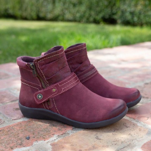 ❤️ Womens PU Leather Zip Ankle Boots Ladies Casual Round Toe Slip On Boots Shoes