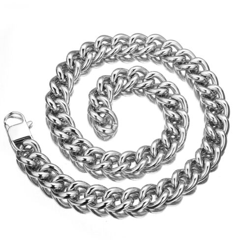 24" 15mm Silver Men Chain Necklace 316L Stainless Steel Curb Link Choker Jewelry 