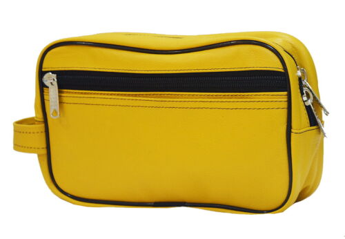 Yellow Small Leather Wash Bag Men's Size S Toiletry Bags Robust Dr.Dittmar 