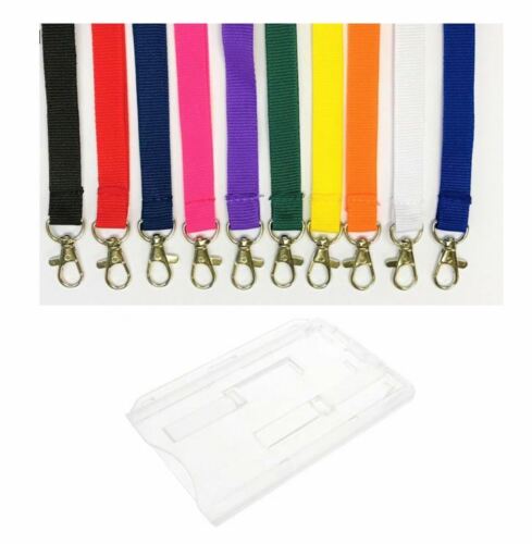 Plain 15mm Lanyard Meal Clip & Enclosed Holder for Holding 2 Cards FREE P&P 
