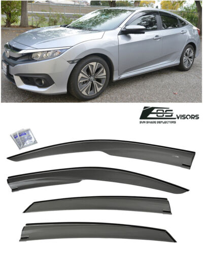 Tape-On Smoke Tinted Side Window Visor Deflector For 16-Up Honda Civic 4Dr Sedan 