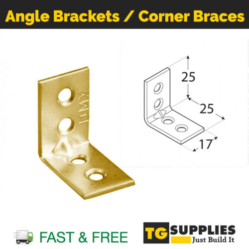Right Angle Bracket L Corner Brace 25/40/50/75/100/125/150mm Yellow Galvanised