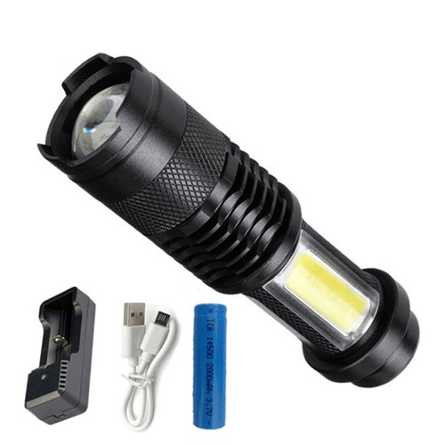 COB LED Tactical Flashlight Work Light Torch Adjustable Focus 4 Modes Zoomable
