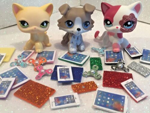 Littlest Pet Shop Clothes 3 PC LPS Accessories Phone Tablet Fidget Spinner 