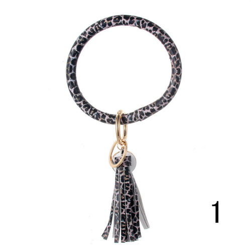 Keychain  PU Leather Circle Tassel Bangle Key Chain Wristlet Ring Cute Gifts
