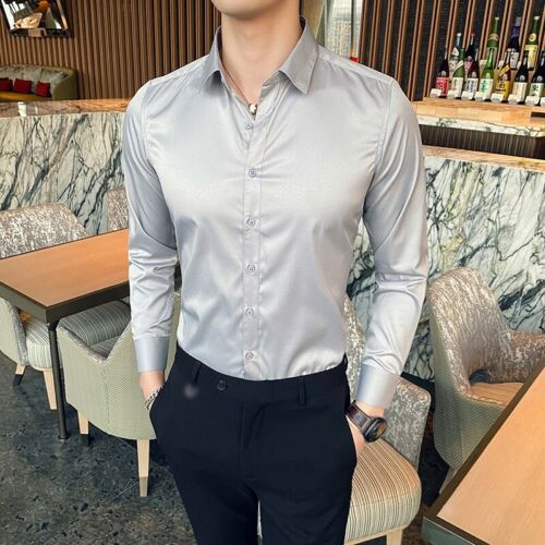 Domple Men Button Down Plus Size Slim Fit British Style Long Sleeve Floral Printed Dress Work Shirt 