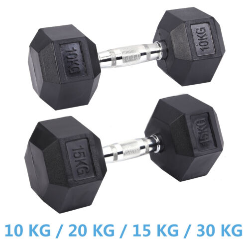 Fitness 20//15//30 KG Rubber Hex Dumbbell Home Workout Gym Bodybuilding Training