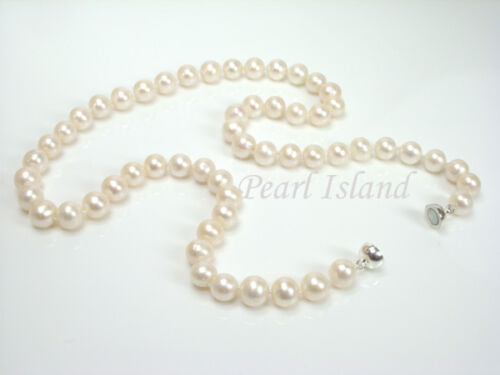 9CT GOLD GENUINE WHITE FRESHWATER PEARL NECKLACE by Pearl Island 
