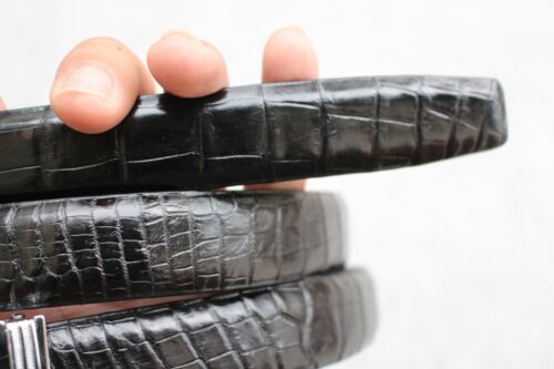 Crocodile Belly Leather Skin Women Belt W 2.5 cm Black Genuine Alligator