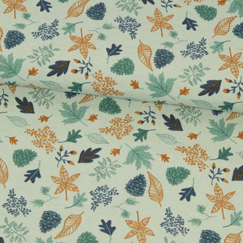 Dekostoff Herbstblätter mint Canvas Dekoration Tischläufer Vorhänge Preis=0,5m