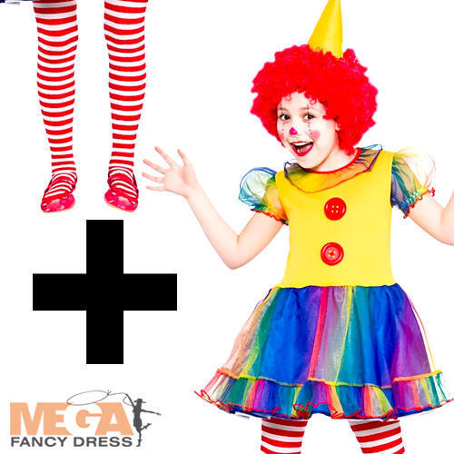 Cute Little Clown Tights Girls Fancy Dress Funny Circus Kids Childrens Costume
