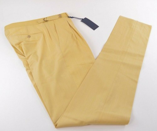 Zanella NWT Dress Pants Size 30 Yellow Silk//Wool Nico Side Tabs Inverted Pleats