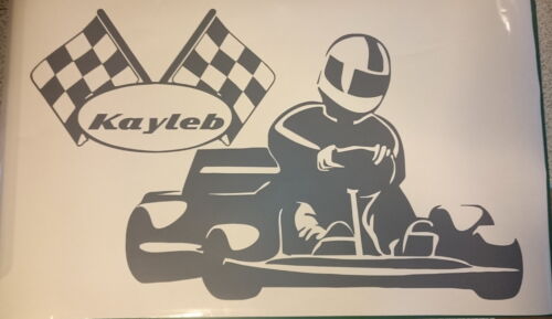 Go Kart Personalised Name Karting Checkered Flag Racing Decor Vinyl Wall Sticker
