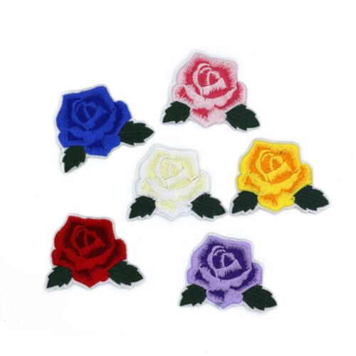 6Pcs/Set Mix Small Rose w/leaf Embroidered iron on patches flower lot Appliques 