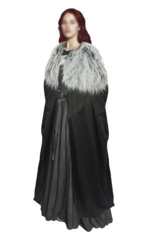 60/" Dire Wolf Sansa Stark Cape with Faux Fur Collar Thrones Cosplay Fancy Dress