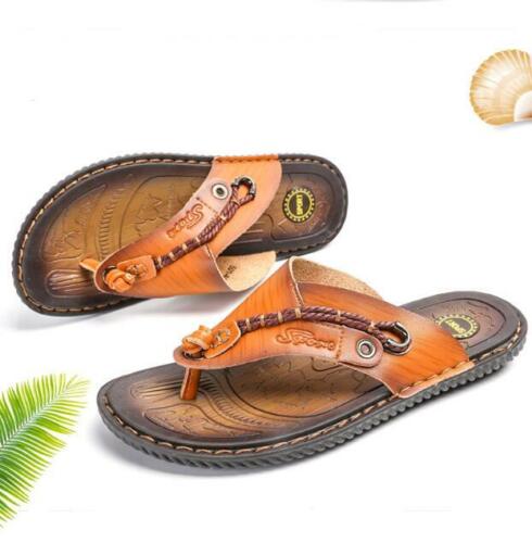 Men's Flip Flops Beach Casual Sandals Summer Faux Leather Comfort Thongs Shoes 
