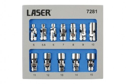 Laser Tools 7281 Universal Joint Socket Set 1//4 Drive 12pc In Foam 5-15mm