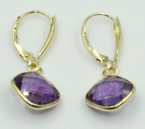 Purple Amethyst Dangle Earrings,14K Yellow Gold Thick Leverbacks