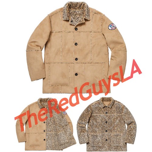 Supreme 19S//S Reversible Faux Suede Leopard Coat Tan size XL 1000/% Authentic