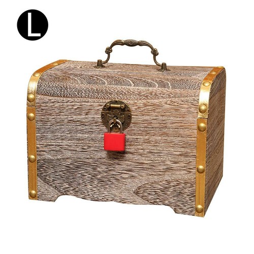Handmade Solid Wooden Retro Money Jewelry Cash Storage Box Piggy Bank