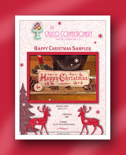 HAPPY CHRISTMAS SAMPLER cross stitch pattern CalicoConfectionery Reindeer Tree