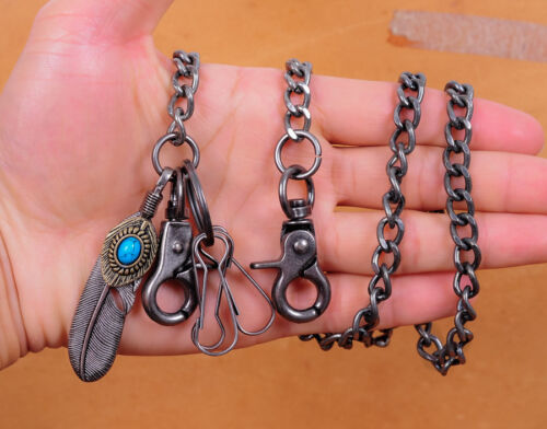 30/" Turquoise Feather Pendant Basic Biker Trucker Key Jean Wallet Chain Silver