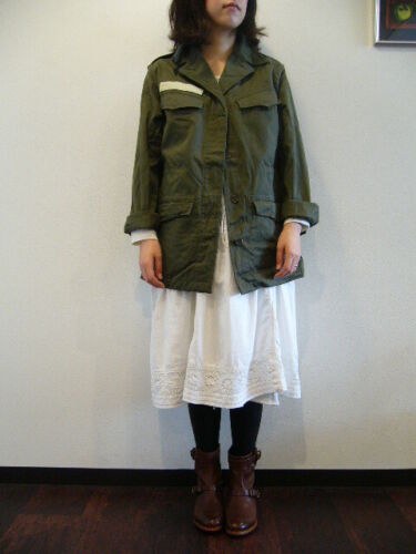 Vintage Women's French Air Force 1950s M47 olive khaki jacket coat surplus army 