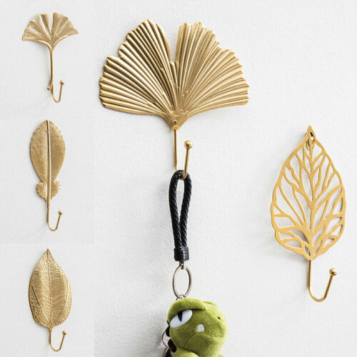 Metal Gold Leaf Shape Wall Hook Clothes Bag Keys Hanger Hanging Home Decor 