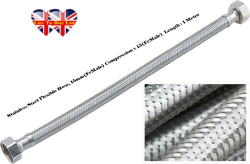 Female Stainless,Steel Flexible Hose,Compression,2 Heads,15mm Length:1Meter