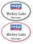 2 WHITE OVAL IHOP RESTAURANTS PERSONALIZED NAME BADGES SAFETY PIN BACK